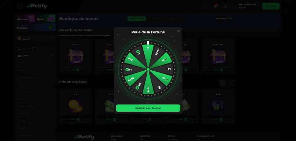 Ruota della fortuna di Betify Casino
