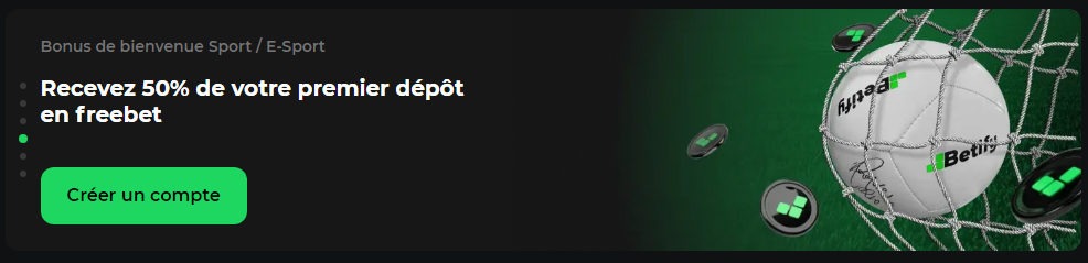 ricevi il 50% del tuo primo deposito in freebet su Betify Casino