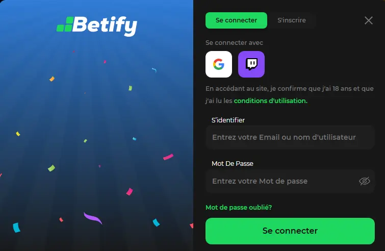 Accesso dei membri del casino Betify